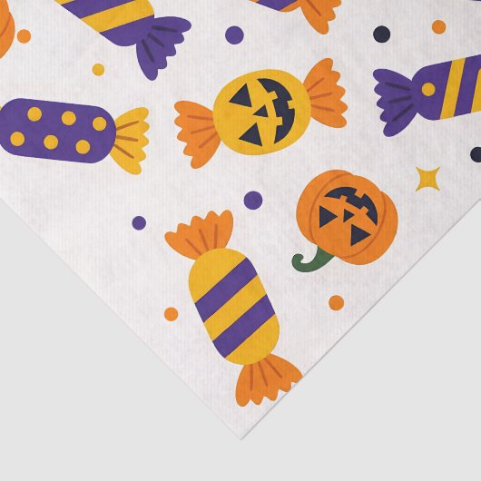 Speelse Halloween Snoep en Jack-o'-Lanterns Tissuepapier (Detail)