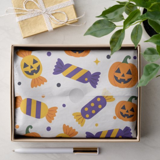 Speelse Halloween Snoep en Jack-o'-Lanterns Tissuepapier (Geschenk)