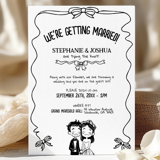 Speelse Hand Getrokken Bruid en Bruidegom Kaart