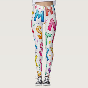 Speelse Handgeschreven Alfabetpatroon Leggings