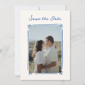 Speelse handgetekende blauwe Save the Date Kaart (Voorkant)