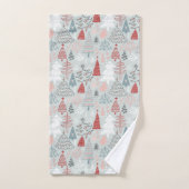 Speelse handgetekende kerstbomen rood salie groen bad handdoek (Handdoek)