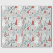 Speelse handgetekende kerstbomen rood salie groen cadeaupapier (Vlak)