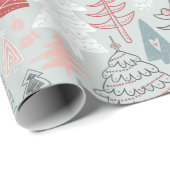 Speelse handgetekende kerstbomen rood salie groen cadeaupapier (Rol Hoek)