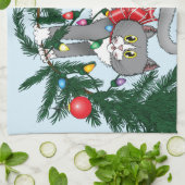 Speelse Hangende Kerstboom Grijze Kat Theedoek (Gevouwen)