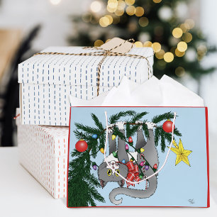 Speelse hangende kerstboomgrijze kat large cadeautasje
