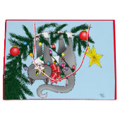 Speelse hangende kerstboomgrijze kat large cadeautasje (Voorkant)