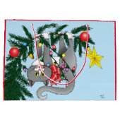 Speelse hangende kerstboomgrijze kat large cadeautasje (Achterkant)