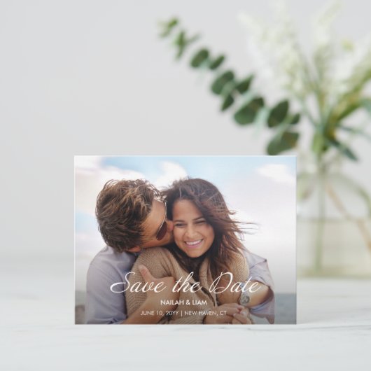 Speelse Happy Photo Wedding Sla de datum op Briefkaart (Staand voorkant)