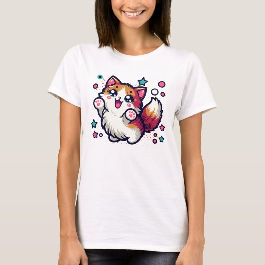 Speelse harige kat t-shirt (Voorkant)