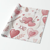 Speelse hartballonnen XOXO Valentijn Cadeaupapier (Uitgerold)