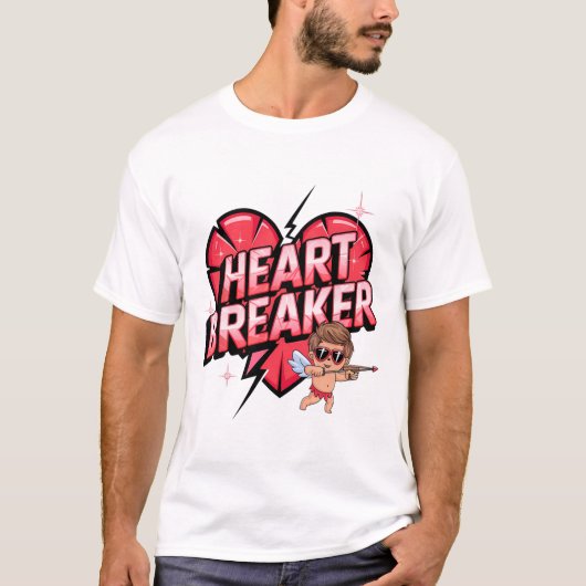 Speelse hartbreker Cupido met gebarsten hartval T-shirt (Voorkant)