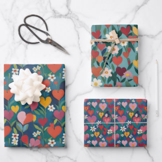 Speelse harten Bloemen Inpakpapier Vel