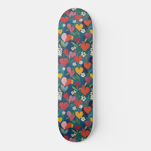 Speelse harten Bloemen Persoonlijk Skateboard (Voorkant)