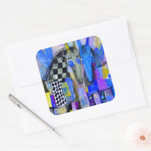 Speelse Harten En Dambordpaarden Vierkante Sticker