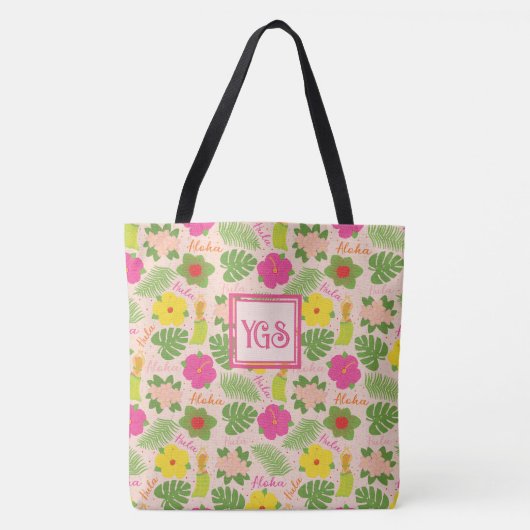 Speelse Hawaiian Hula Monogram Design Tote Bag (Voorkant)