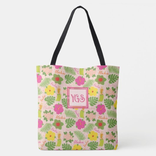 Speelse Hawaiian Hula Monogram Design Tote Bag (Achterkant)