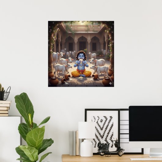 Speelse heldere Bala Krishna die boter eet Poster (Thuiskantoor)