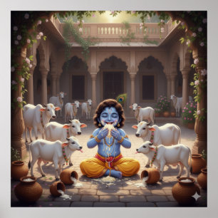 Speelse heldere Bala Krishna die boter eet Poster