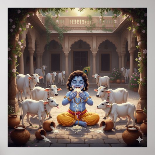Speelse heldere Bala Krishna die boter eet Poster (Voorkant)