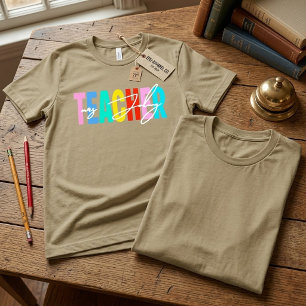 Speelse heldere pop kleur gepersonaliseerde leraar Tri-Blend shirt