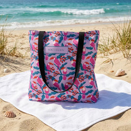 Speelse heldere roze toekans tote bag
