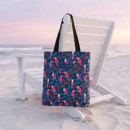 Speelse heldere roze toekans tote bag