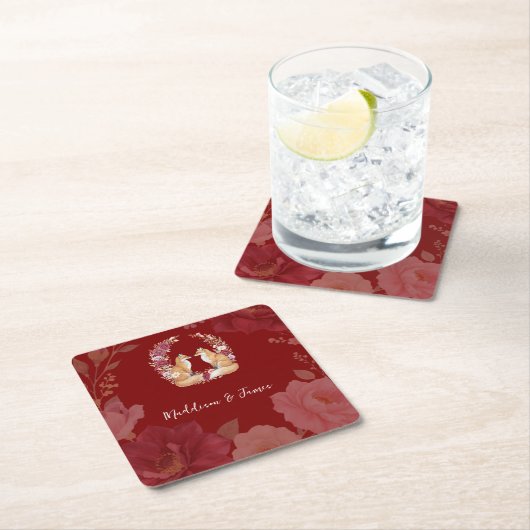 Speelse Herfst Fox bruiloft Kartonnen Onderzetters (Insitu)