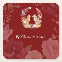 Speelse Herfst Fox bruiloft Kartonnen Onderzetters