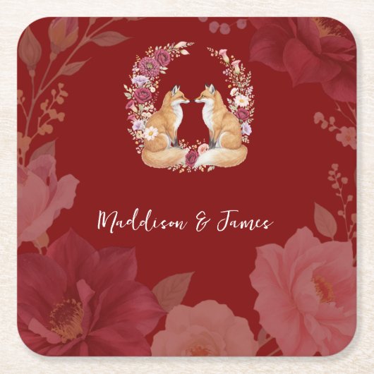 Speelse Herfst Fox bruiloft Kartonnen Onderzetters (Voorkant)