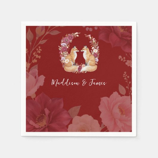 Speelse Herfst Fox bruiloft Servet (Voorkant)