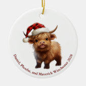 Speelse Highland Koe gepersonaliseerd rond Ornamen Keramisch Ornament (Voorkant)