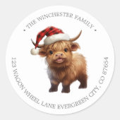 Speelse Highland Koe retouradres Ronde Sticker (Voorkant)