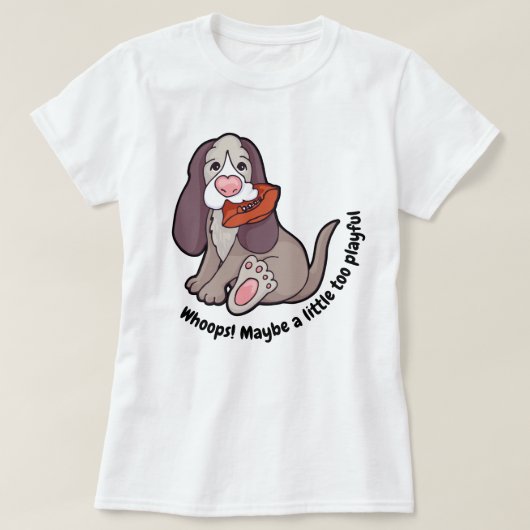 Speelse hond barst bal grafische kunst t-shirt (Design voorkant)