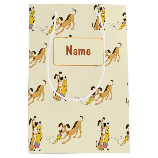 Speelse Hond & Gelukkig Potlood Patroon Medium Cadeauzakje (Voorkant)