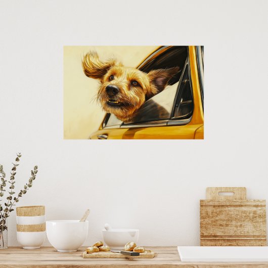 Speelse hond genieten van autorit Art Print (Keuken)
