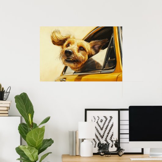 Speelse hond genieten van autorit Art Print (Thuiskantoor)