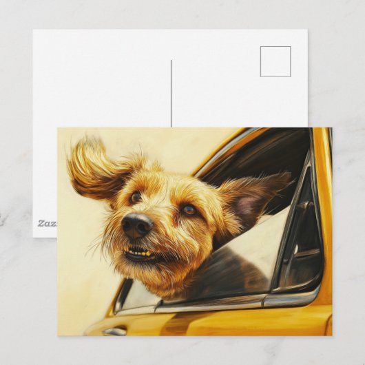 Speelse hond genieten van autorit Art Print Briefkaart (Voorkant / Achterkant)