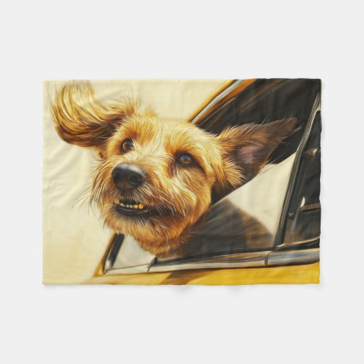 Speelse hond genieten van autorit Art Print Fleece Deken (Voorkant (Horizontaal))