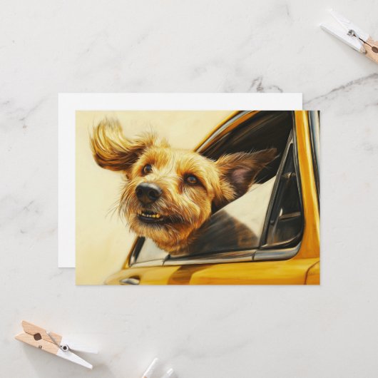 Speelse hond genieten van autorit Art Print Kaart (Voorkant / Achterkant in situ)