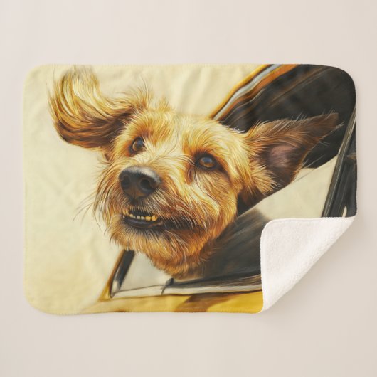 Speelse hond genieten van autorit Art Print Sherpa Deken (Voorkant (horizontaal))
