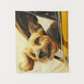 Speelse hond genieten van autorit Art Print Wandkleed (Voorkant)