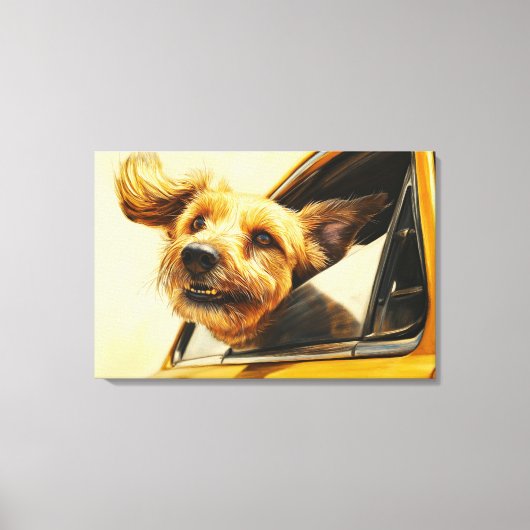 Speelse Hond Genietend van Autorit Kunstprint Canvas Afdruk (Voorkant)