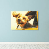 Speelse Hond Genietend van Autorit Kunstprint Canvas Afdruk (Insitu (Houten vloer))