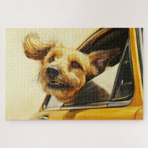Speelse Hond Genietend van Autorit Kunstprint Legpuzzel