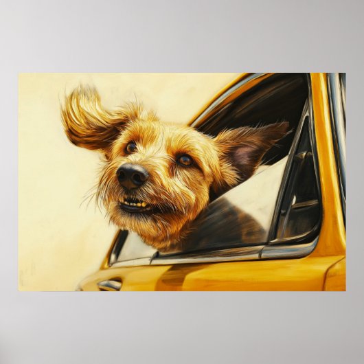 Speelse Hond Genietend van Autorit Kunstprint Poster (Voorkant)