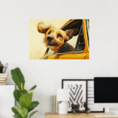 Speelse Hond Genietend van Autorit Kunstprint Poster (Thuiskantoor)