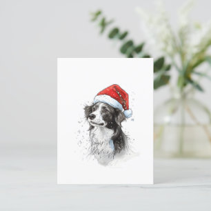 Speelse hond in Santa Hat met sneeuwvlokken Briefkaart