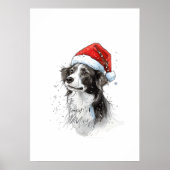 Speelse hond in Santa Hat met sneeuwvlokken Poster (Voorkant)