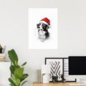 Speelse hond in Santa Hat met sneeuwvlokken Poster (Thuiskantoor)